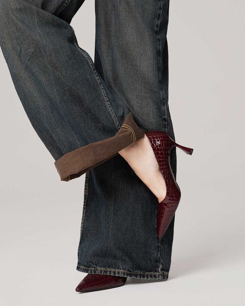 D&eacute;collet&eacute; burdeos efecto cocodrilo tac&oacute;n 7,5 cm, BURGUNDY
