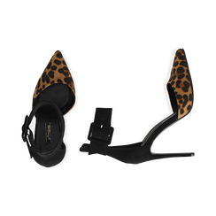 D&eacute;collet&eacute; leopard in microfibra con cinturino alla caviglia, tacco 11 cm , Scarpe, 142182591MFLEOP035, 003 preview
