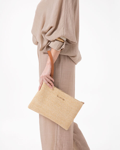 Pochette beige avec d&eacute;tails &eacute;l&eacute;gants, BEIGE