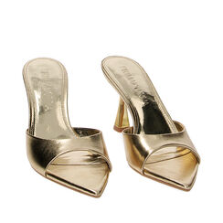 Mules Open Toe oro in laminato, tacco 8 cm, Primadonna, 234948301LMOROG035, 002a