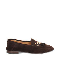 Mocassini in camoscio testa di moro con suola in gomma, Primadonna, 26N108006CMMORO036, 001a