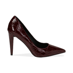 Décolleté bordeaux in vernice a punta, effetto coccodrillo, tacco 10 cm ,