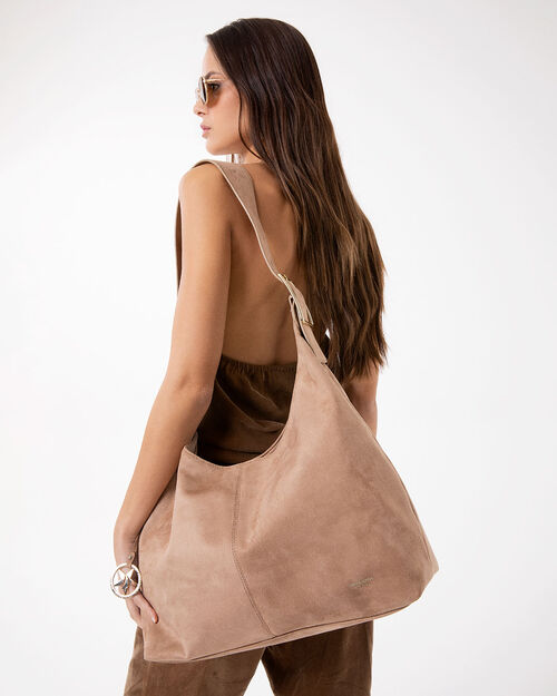 Borsa a spalla taupe con tasche capienti, TAUPE
