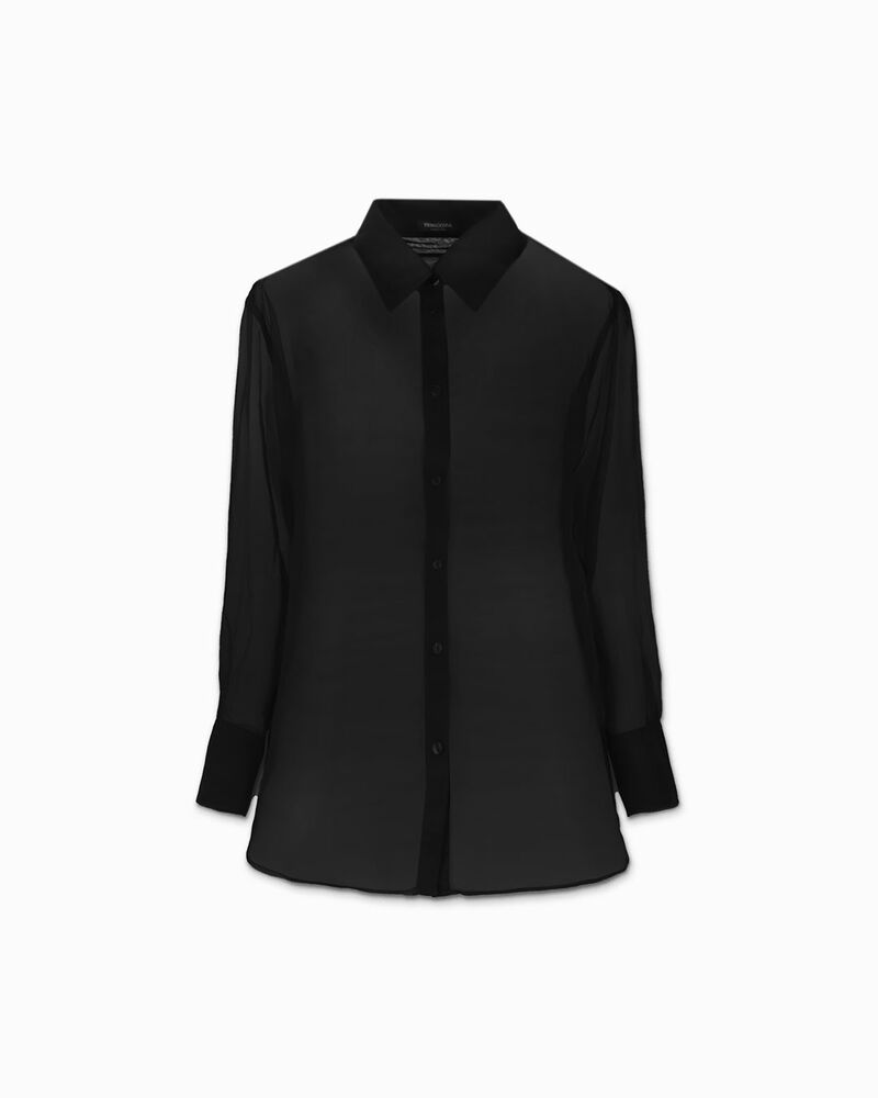 Camicia donna nero in tessuto trasparente image number null