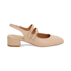 Décolleté slingback donna beige con punta arrotondata, tacco 4 cm, Primadonna, 254962778EPBEIG035, 001 preview