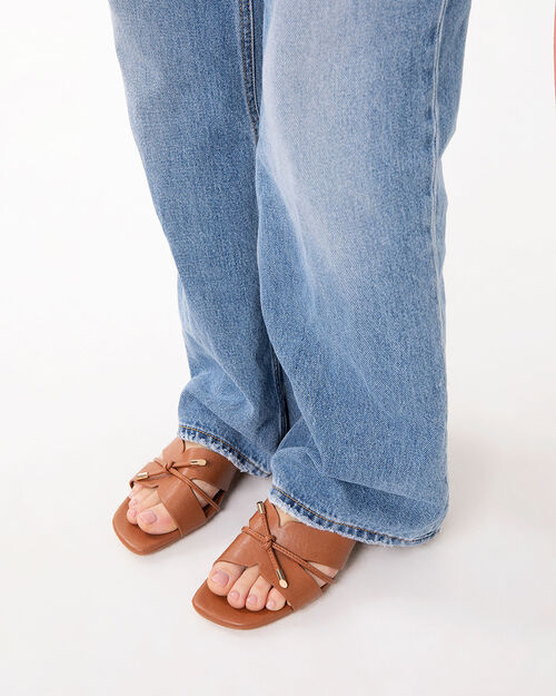 Mules open toe cognac tacco 4 cm, COGNAC