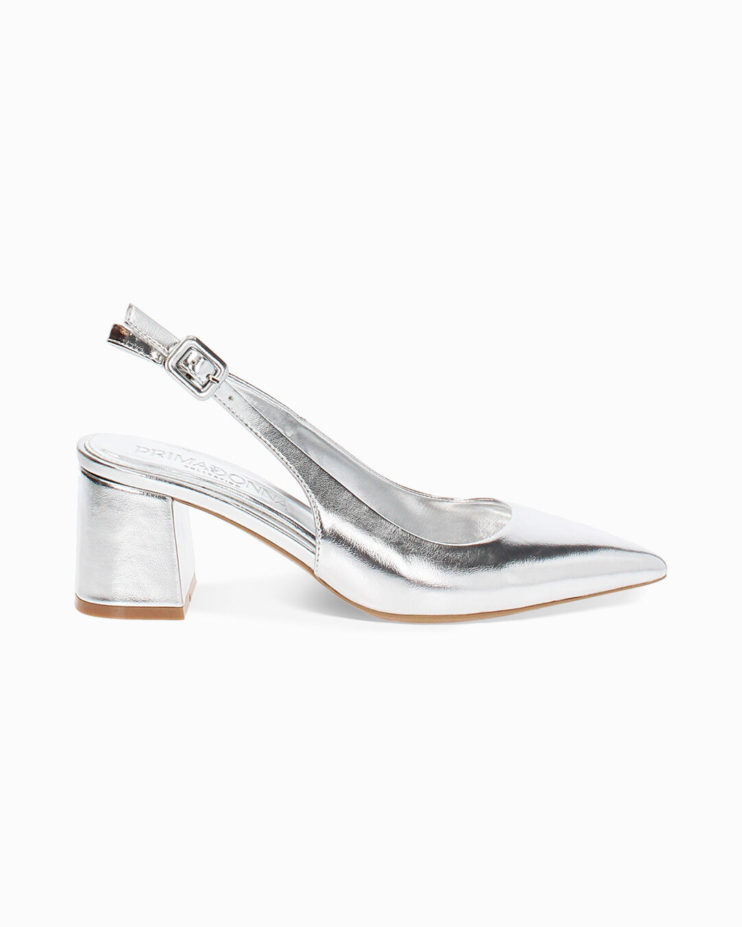 Décolleté slingback donna argentate, tacco largo 6,5 cm