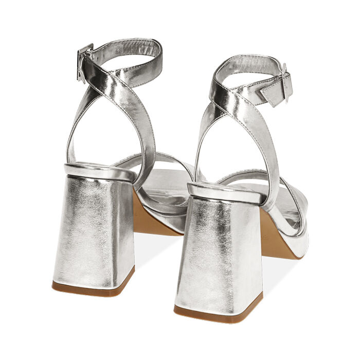 Sandali argento laminato, tacco cm