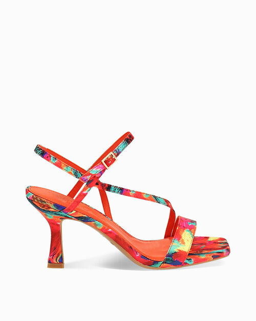 Sandalo donna multicolor-arancio in raso, tacco 7,5 cm, MULTI COLOR-ORANGE