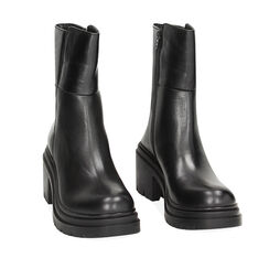 Stivaletti neri in pelle, tacco 5 cm, Primadonna, 22N507225PENERO036, 002a