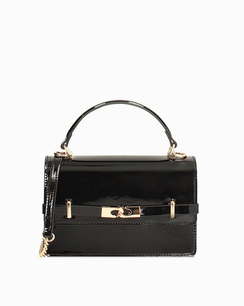 Mini bolsa negra brillante con correa removible, BLACK