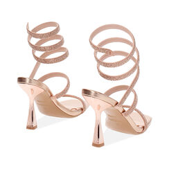 Sandalias con tacón mujer rosa oro en laminado con piedras, Primadonna, 254912938LPRAOR035, 004 preview