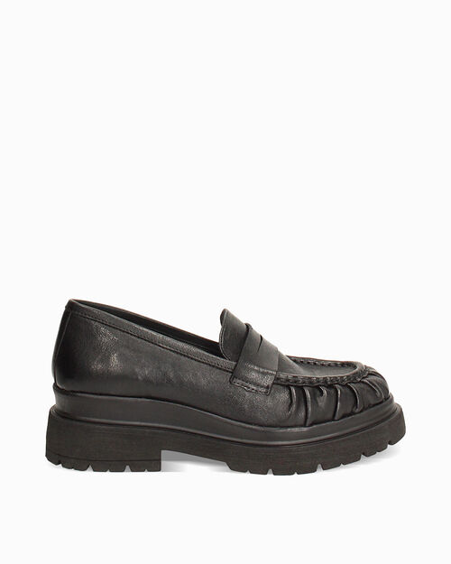Black leather loafers 5.5 cm heel, BLACK