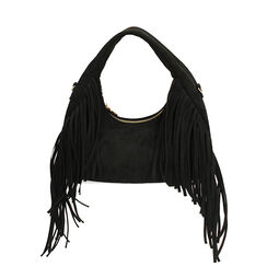Mini bag nera in microfibra con frange, Primadonna, 265126595MFNEROUNI, 001 preview
