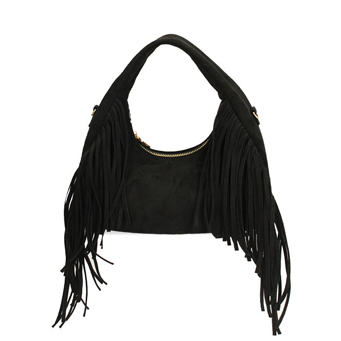 Mini bag nera in microfibra con frange, Primadonna, 265126595MFNEROUNI