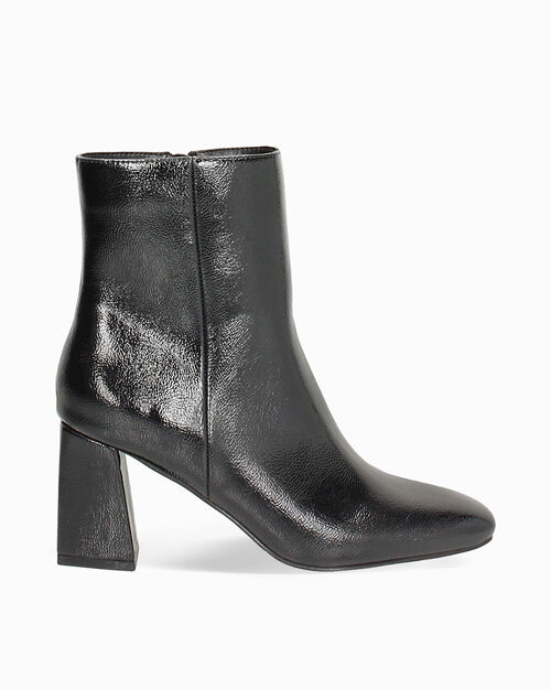 Black ankle boots in synthetic (patent-effect) 8 cm heel, BLACK