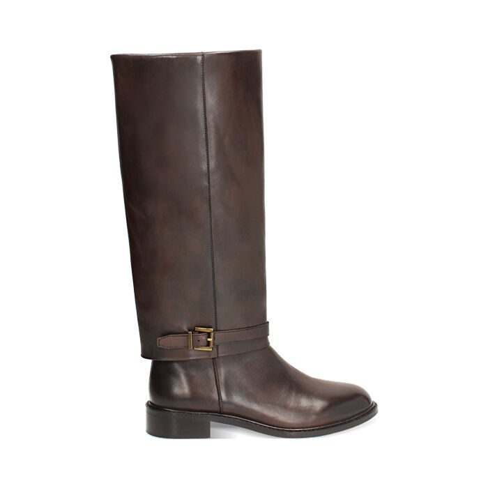 Stivali in vera pelle testa di moro con fibbietta, Primadonna, 26N530005PEMORO040