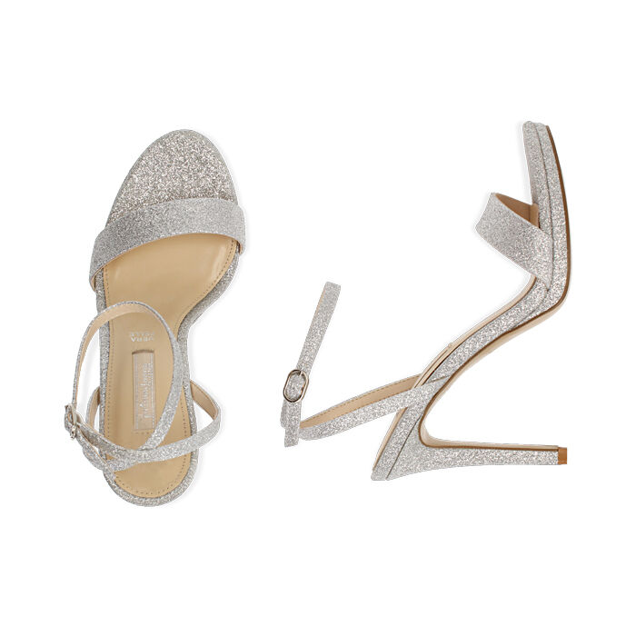 Sandali argento glitter, tacco 10,50 cm | Primadonna Collection
