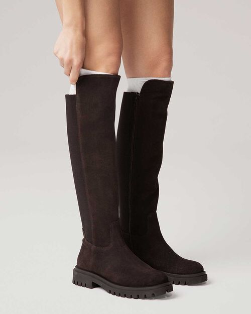 Botas marr&oacute;n oscuro tac&oacute;n 4 cm, DK BROWN
