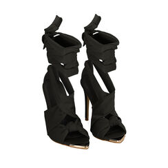 Sandales à lanières en lycra noir, talon 9,5 cm , 192137105LYNERO038, 002a
