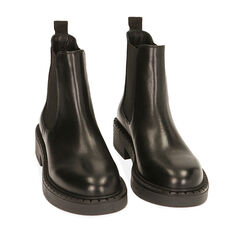 Botines Chelsea de piel negra, tacón de 4 cm., Primadonna, 20B813207PENERO035, 002a