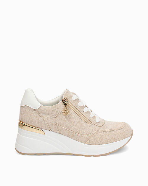 WOMEN SHOES SNEAKERS FABRIC BEIG, BEIGE