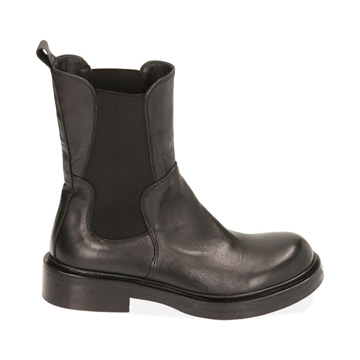 Chelsea boots neri in pelle, tacco 3,5 cm , Primadonna, 205317307PENERO035