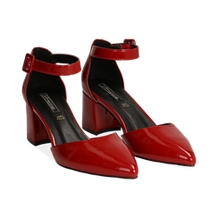 D&eacute;collet&eacute; rosse in vernice con cinturino, tacco 6 cm , Scarpe, 144942232VEROSS035, 002 preview
