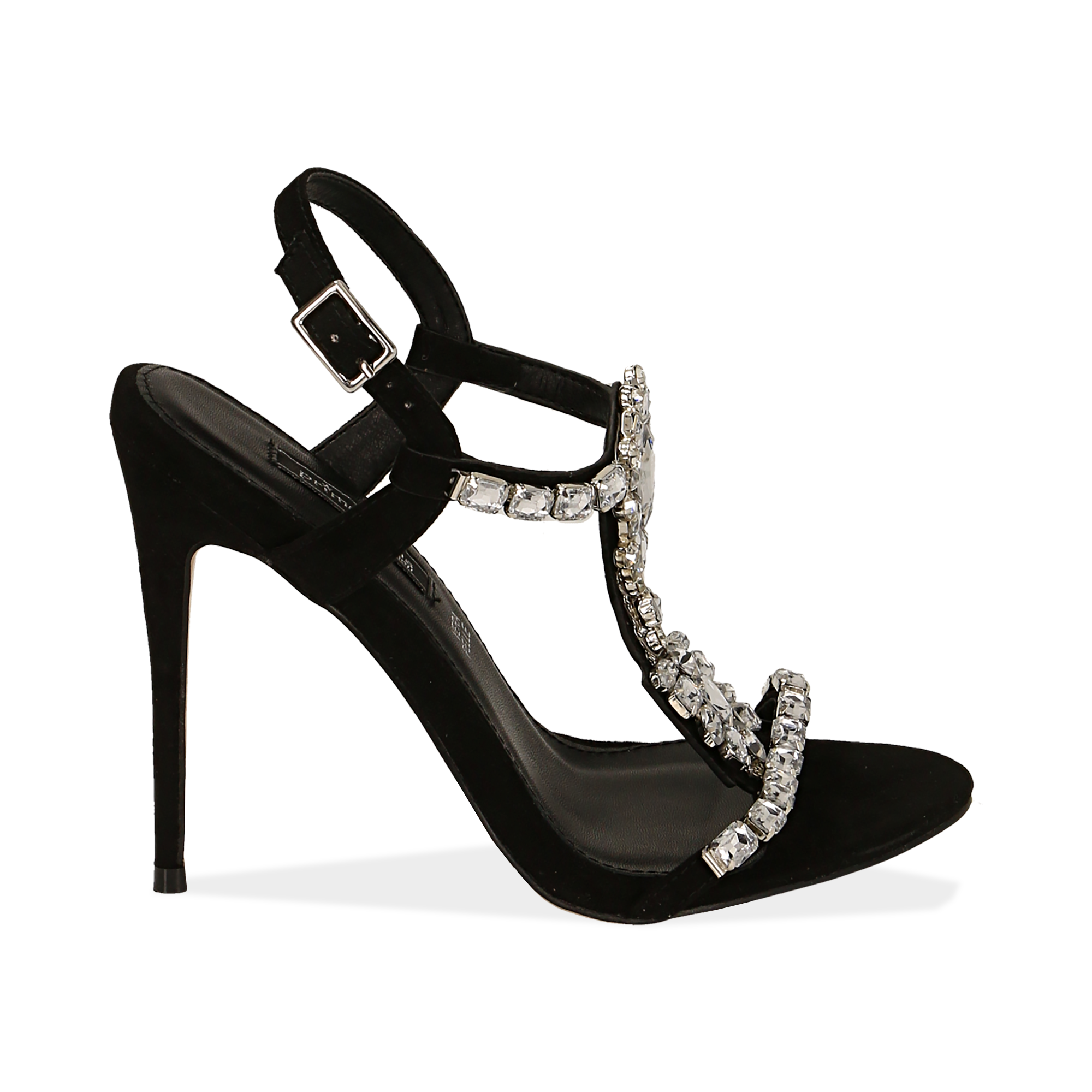 Sandali gioiello neri in microfibra, tacco 11,50 cm | Primadonna Collection