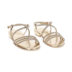 Sandales plates pour femmes dorées en laminé avec pierres, Primadonna, 254909961LPOROG035, 003 preview