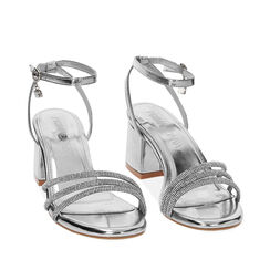 Sandali argento in laminato con pietre, tacco 5,5 cm, Primadonna, 232770377LPARGE035, 002a