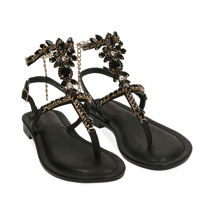 Sandalias de dedo con pedrería negra | Primadonna Collection