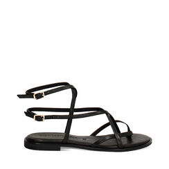 Sandalias planas mujer negras de cuero, Primadonna, 25B817031PENERO035, 001a