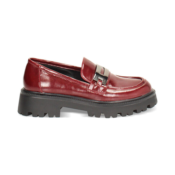 Mocasines burdeos brillantes con tacón de 4,4 cm, Primadonna, 264954315EUBORD035