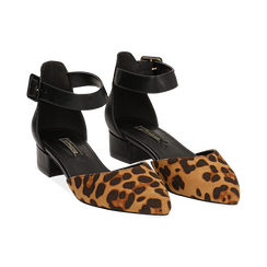 D&eacute;collet&eacute; leopard in microfibra con cinturino alla caviglia, tacco 3,50 cm , Scarpe, 144820733MFLEOP037, 002 preview
