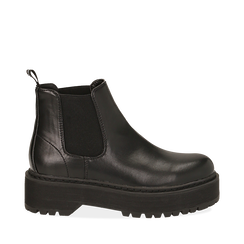 Chelsea boots platform neri in eco-pelle, suola 5,5 cm , Stivaletti, 140619239EPNERO036, 001a