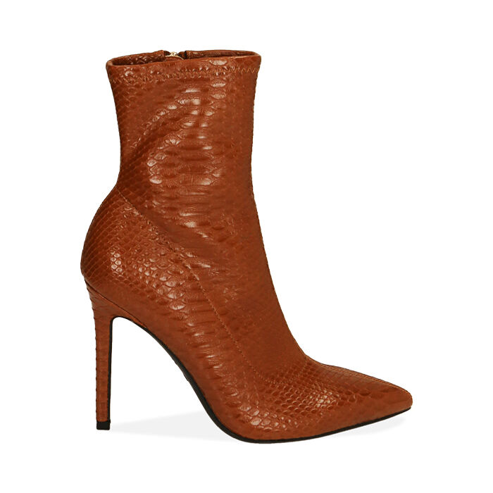 Ankle boots cognac stampa pitone, tacco 11 cm , Primadonna, 204966310PTCOGN035