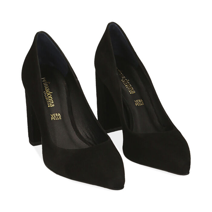 Décolleté da donna nere in camoscio, tacco colonna 9 cm | Primadonna  Collection