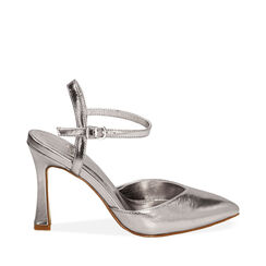Slingback argento laminato, tacco 9,5 cm , Primadonna, 192106273LMARGE035, 001a