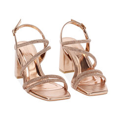Sandalo donna rosa-oro da sera, tacco largo 7,5 cm, Primadonna, 254946303LPRAOR035, 003 preview