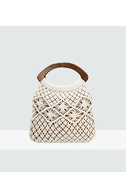 Borsa a mano donna panna in tessuto macramè
