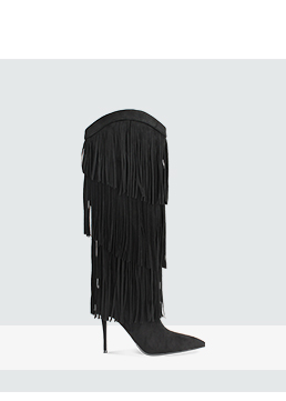 Stivali neri in microfibra con frange