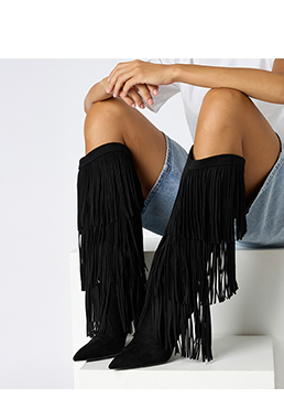 Stivali neri in microfibra con frange