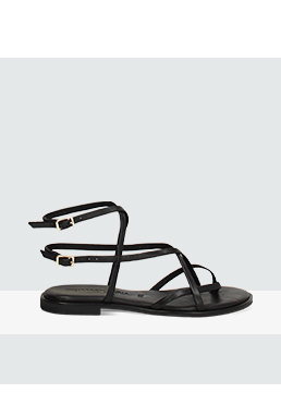 Sandales plates femme noires en cuir