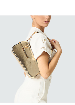 Mini bag donna oro in laminato con fibbia