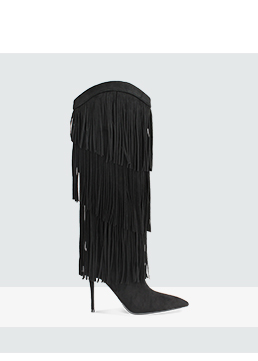 Stivali neri in microfibra con frange