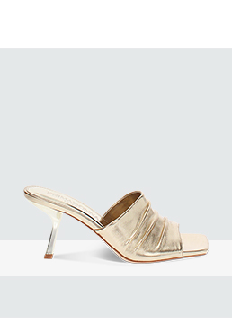 Mules open toe mujer doradas en laminado