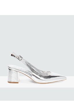 Zapatos de tacón tipo slingback plateados cómodos para mujer