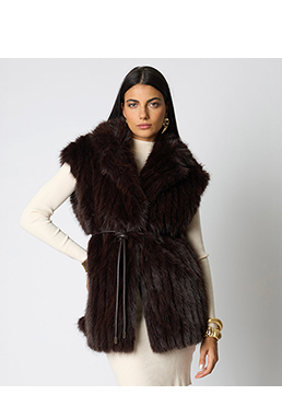 Cappotto smanicato in faux fur testa di moro