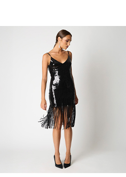 Vestito in paillettes nero con frange